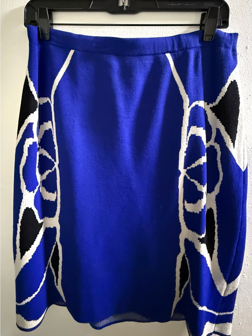Cobalt Blue Floral Knit Midi Skirt Black White Large